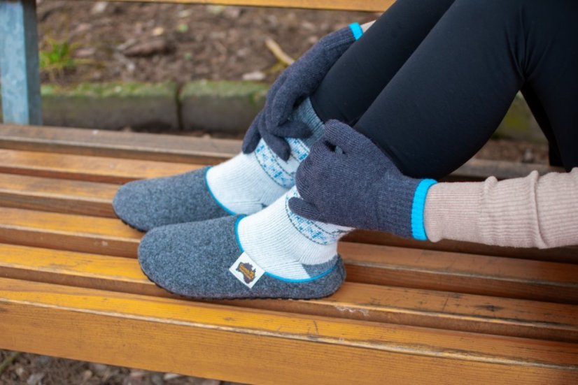 Zimný set Outback + Merino rukavice Grey & Turquoise